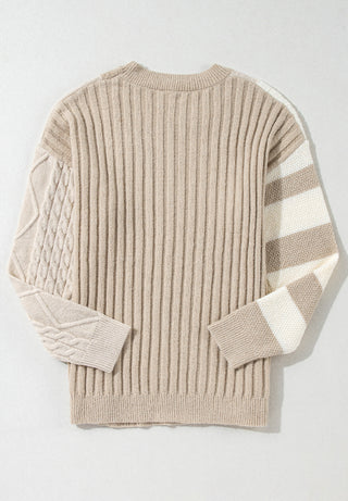 Cable-Knit Color Block Round Neck Sweater -Ships 11/9