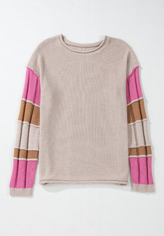 Color Block Round Neck Long Sleeve  Sweater -Ships 1/6