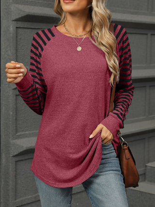 Striped Round Neck Long Sleeve T-Shirt -Ships 8/23