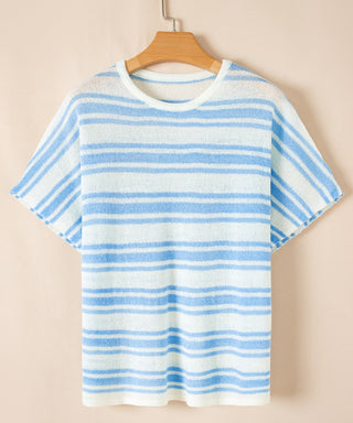 Stripe Round Neck Half Sleeve Knit Top - Ships 2/4