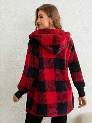 Plaid Long Sleeve Hooded Coat -Ships 10/30