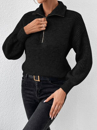 Honey Half Zip Dropped Shoulder Sweater - Ships 9/20