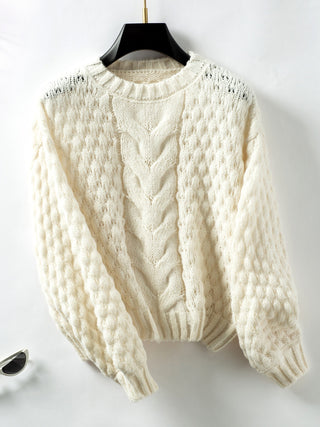 Cable-Knit Round Neck Long Sleeve Sweater -Ships 11/11