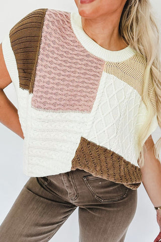 Cable-Knit Color Block Round Neck Sweater  -  Ships 1/13