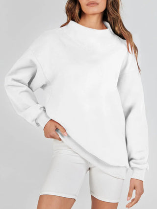 Mock Neck Drop Shoulder Long Sleeve Sweatshirt -Ships 12/27