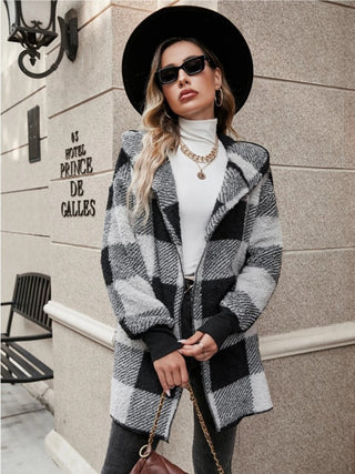 Plaid Long Sleeve Hooded Coat -Ships 10/30