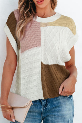 Cable-Knit Color Block Round Neck Sweater  -  Ships 1/13