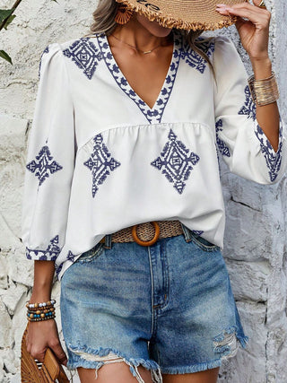 Sedona V-Neck Three-Quarter Sleeve Blouse - Will Ship 8/24