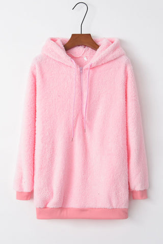 Full Size Quarter-Zip Drawstring Teddy Hoodie _ Ships 10/28