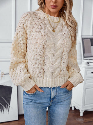 Cable-Knit Round Neck Long Sleeve Sweater -Ships 11/11