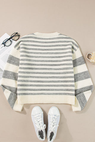 Striped Round Neck Dropped Shoulder Sweater - Ships 11/28