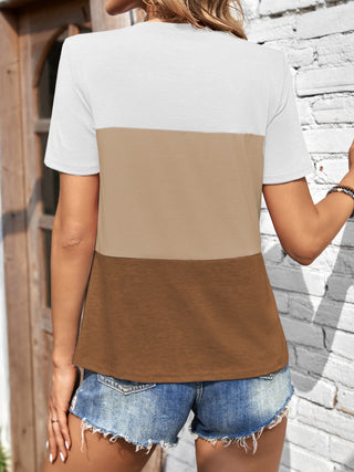 Color Block Round Neck Short Sleeve T-Shirt - Ships 1/25