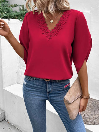 Lace Detail V-Neck Half Sleeve Blouse - Ships 1/24