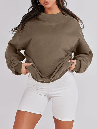 Mock Neck Drop Shoulder Long Sleeve Sweatshirt -Ships 12/27