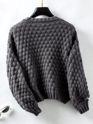 Cable-Knit Round Neck Long Sleeve Sweater -Ships 11/11