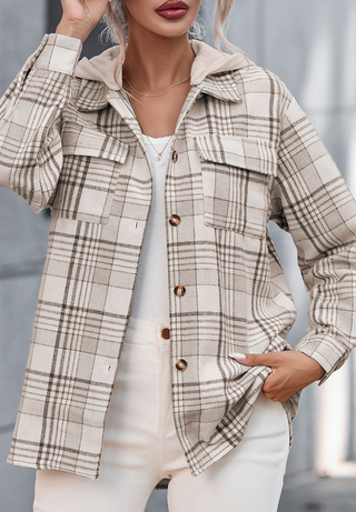 Plaid Removable Hood Button Up Shacket - Ships 11/28