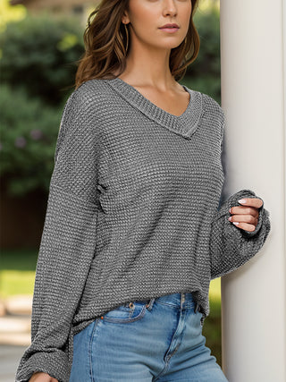 Dropped Shoulder Long Sleeve Knit Top - Ships 10/2