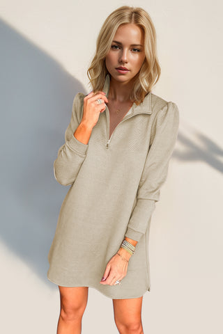 Double Take Textured Quarter Zip Long Sleeve Dressc-Ships 10/25