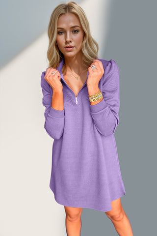 Double Take Textured Quarter Zip Long Sleeve Dressc-Ships 10/25