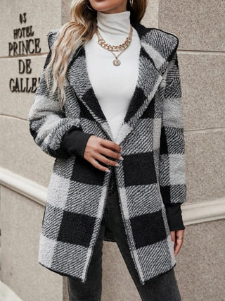 Plaid Long Sleeve Hooded Coat -Ships 10/30