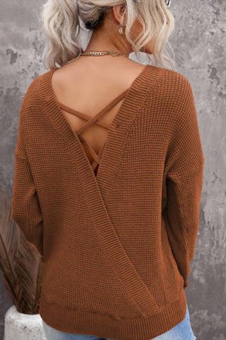 Crisscross Back Boat Neck Sweater -Ships 12/15