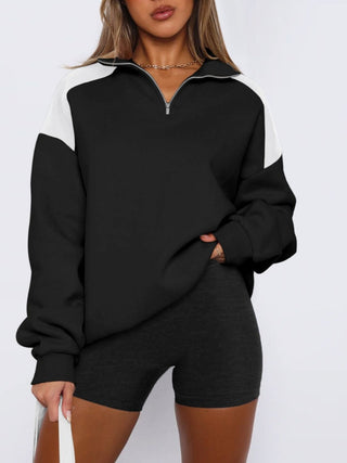 Contrast Quarter Zip Long Sleeve Sweatshirt -Ship 10/4