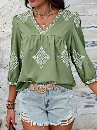 Sedona V-Neck Three-Quarter Sleeve Blouse - Will Ship 8/24