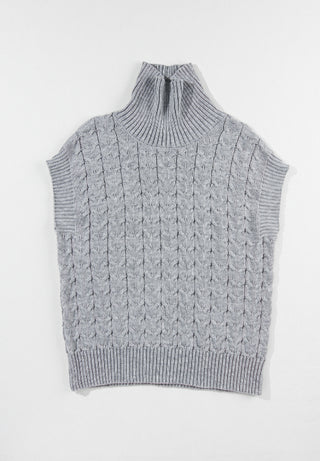 Cable Knit Turtleneck Short Sleeve Sweater - Will Ship 1/24