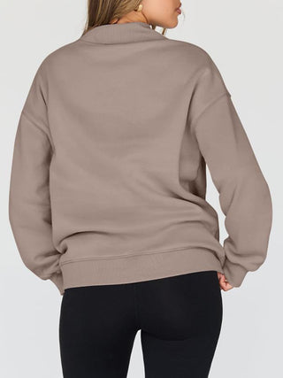 Mock Neck Drop Shoulder Long Sleeve Sweatshirt -Ships 12/27