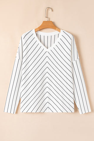 Striped V-Neck Long Sleeve Blouse - Ships 1/25