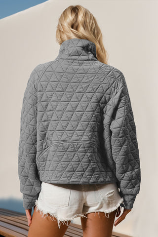 Double Take Half Zip Long Sleeve Quilted Sweatshirt with Pocket -Ships 11/9