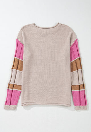 Color Block Round Neck Long Sleeve  Sweater -Ships 1/6