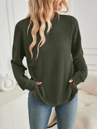 Sammie Slit Round Neck Long Sleeve Sweatshirt  -Ships 8/30