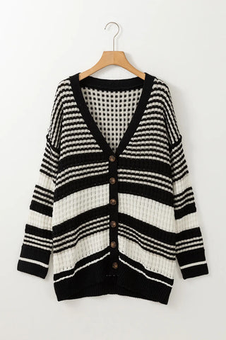 Striped Button Down Cardigan - Ships 10/4