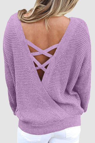 Crisscross Back Boat Neck Sweater -Ships 12/15