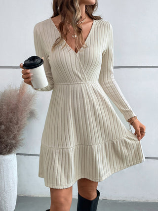 Ruffle Hem Surplice Long Sleeve Dress - Ships 9/20