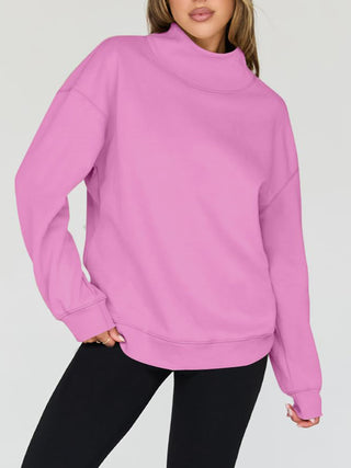 Mock Neck Drop Shoulder Long Sleeve Sweatshirt -Ships 12/27