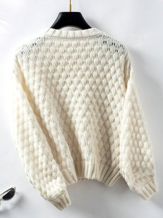 Cable-Knit Round Neck Long Sleeve Sweater -Ships 11/11